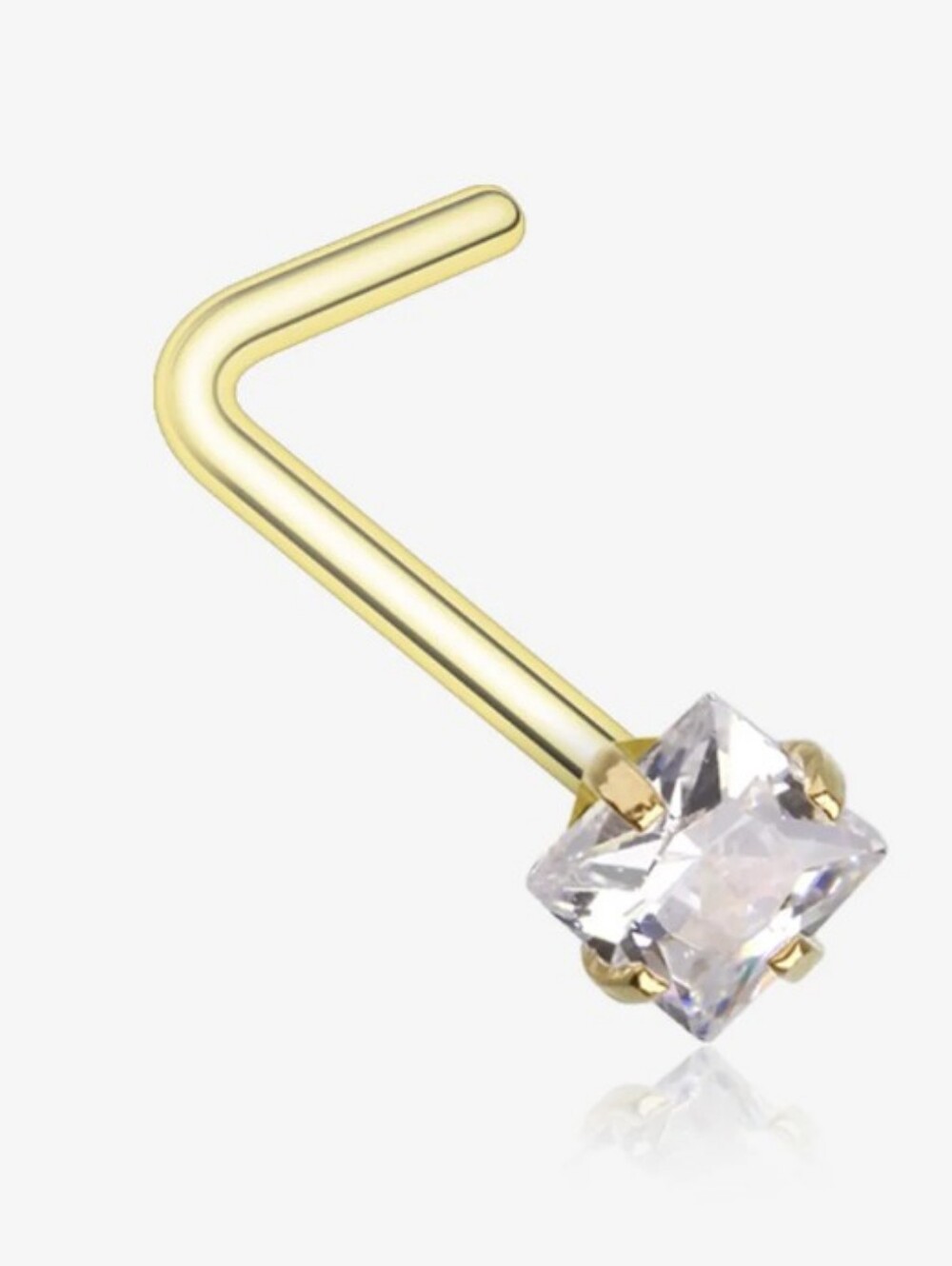 Gold L-Shaped Nose Stud with Square Diamond
